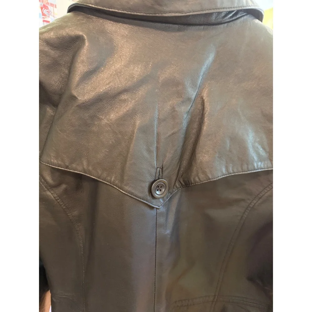 Centigrade Black Leather Car Coat Womens Button Front Mid Length Jacket VTG sz L